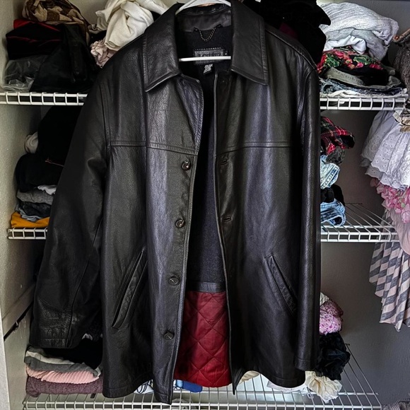 Vintage J. Crew Dark Brown / Black Leather Trench Coat - Picture 2 of 3